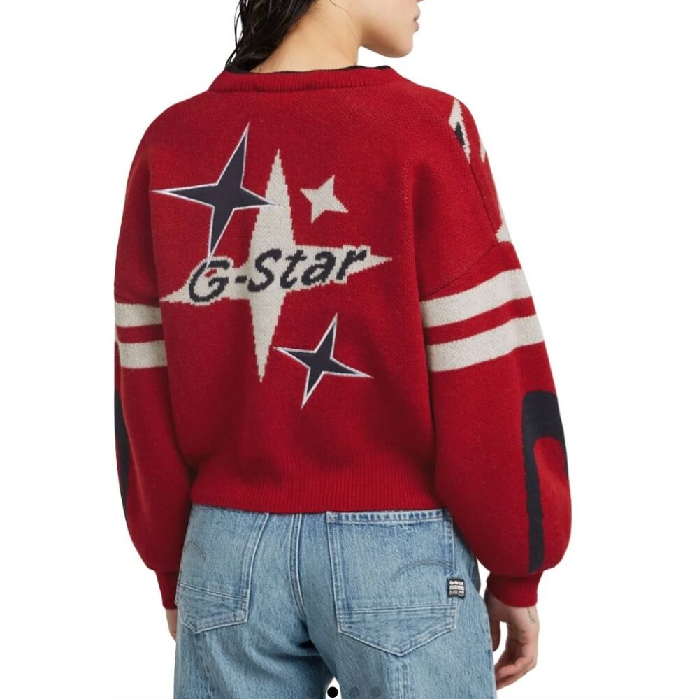NEW G-Star Raw Womens Holiday Loose Knit Cardigan Sweater Star Pattern - Picture 3 of 8